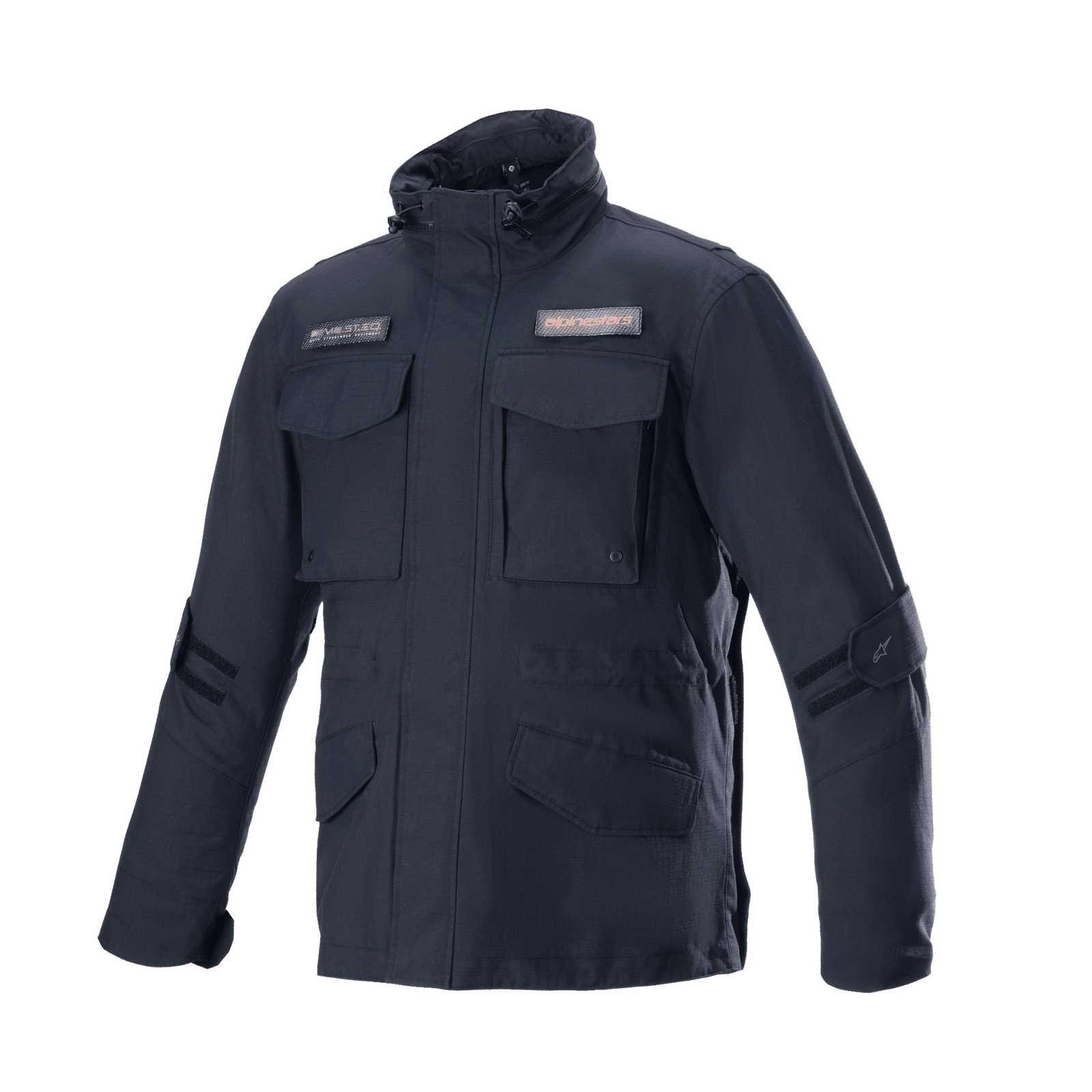 Alpinestars MO.ST.EQ Field Waterproof Primaloft Jacket, Black, Urban Motorcycle Jacket, Field Jacket Style, Four Front Flap Pockets, High Collar with Drawstrings, Durable Ripstop Construction with Logo Patches