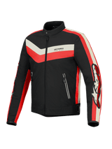 Alpinestars T-Dyno Water Resistant Jacket, men's textile motorcycle road jacket, Black, Bright Red, and Ecru, CE certified with vintage-inspired biker fit