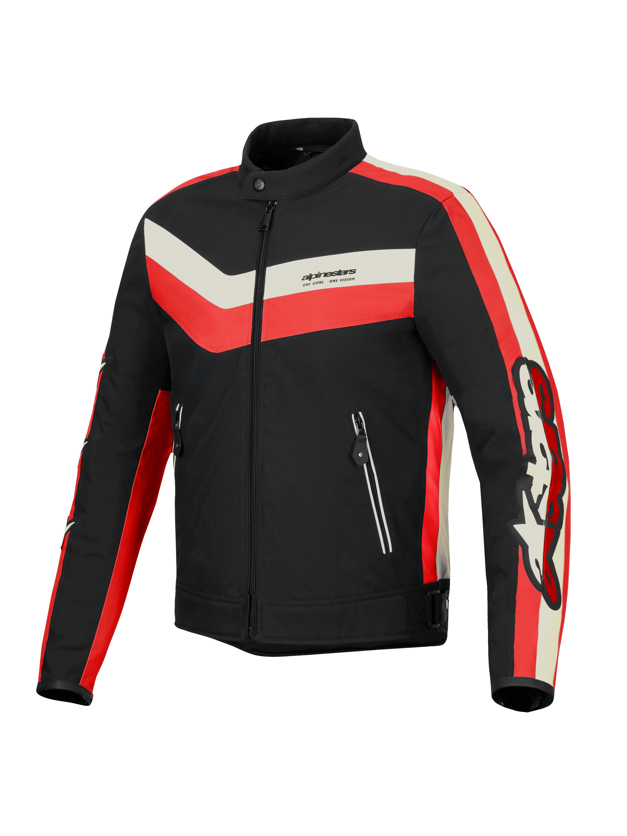 Alpinestars T-Dyno Water Resistant Jacket, men's textile motorcycle road jacket, Black, Bright Red, and Ecru, CE certified with vintage-inspired biker fit
