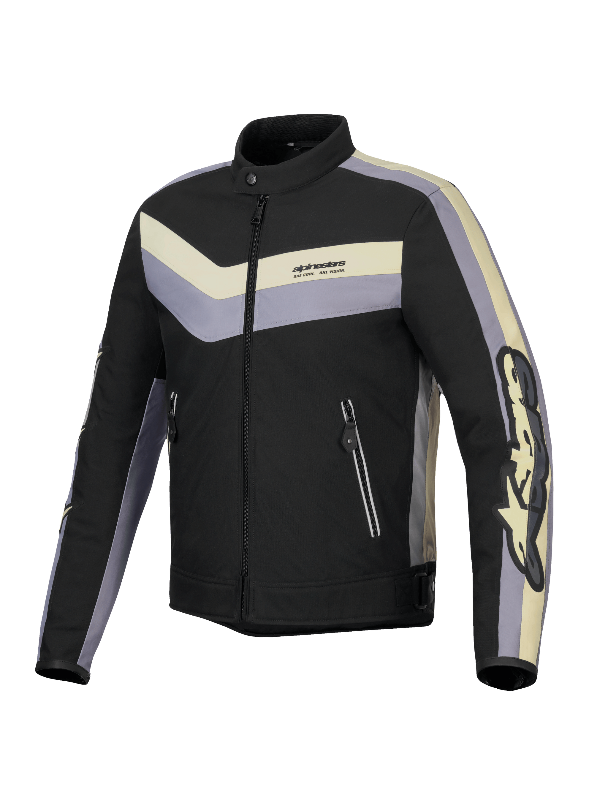 Alpinestars T-Dyno Water Resistant Jacket, men's textile motorcycle riding jacket, Black, Dark Gray, and Ecru, CE certified with vintage-inspired biker fit