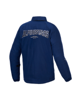 Alpinestars Revved Water Resistant Jacket, men's urban motorcycle jacket, Blue, back view showing dynamic 3D embroidery branding, CE certified water-resistant satin construction