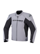 Alpinestars SMX Waterproof Jacket, Motorcycle Riding Jacket, Dark Gray and Black, front view featuring Alpinestars logo on chest and DFS Lite shoulder sliders, sport fit textile design for road riding