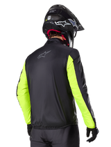 Alpinestars Bogotá Pro Drystar® Jacket, men's textile adventure touring jacket in black and yellow fluo, rear view.