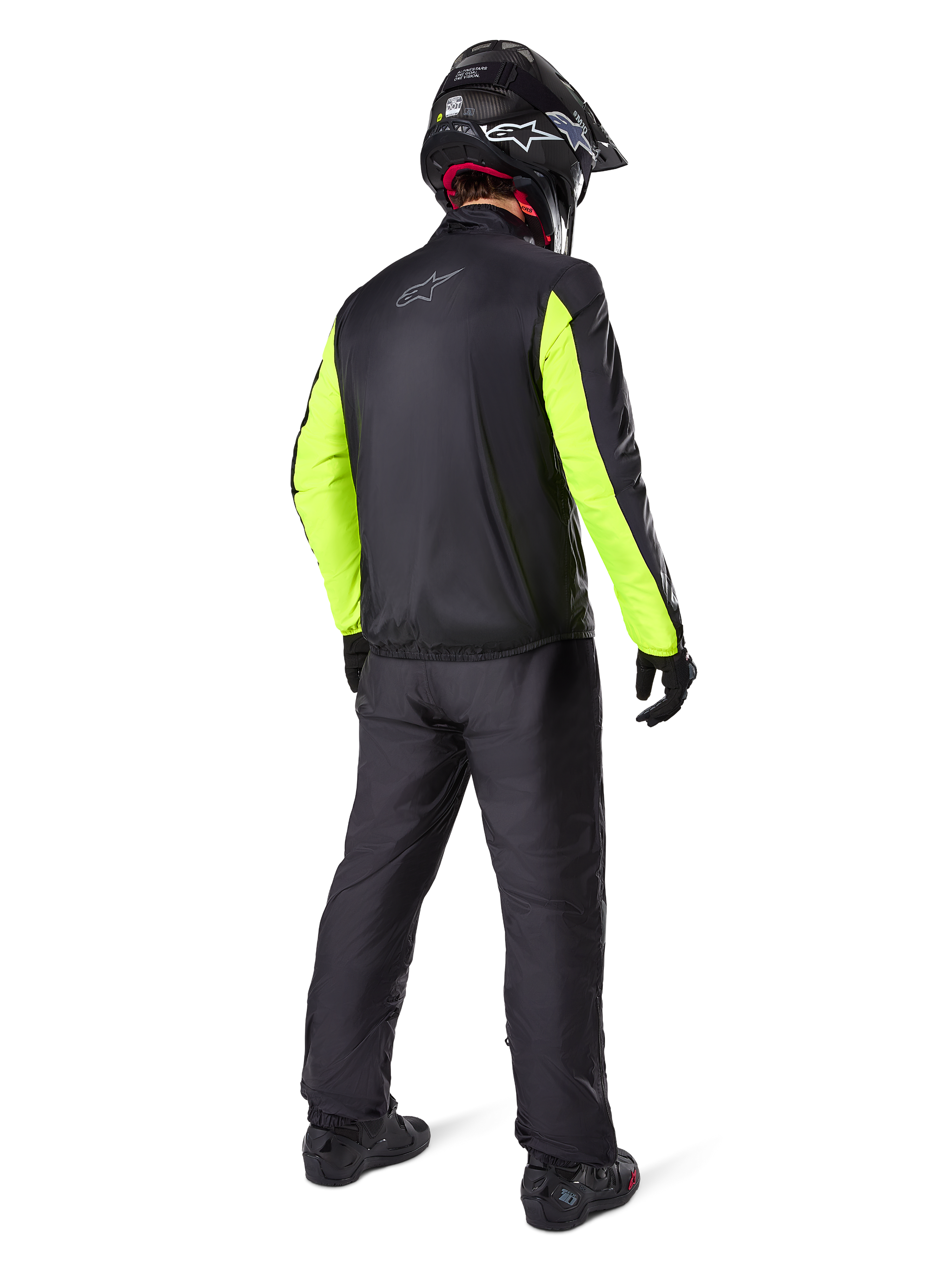 Alpinestars Bogota' Pro Drystar Jacket, men's adventure touring motorcycle jacket in Black and Yellow Fluo, rear view.