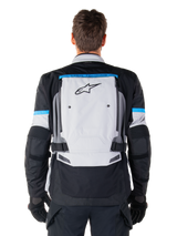 Alpinestars Bogota' Pro Drystar® Jacket, an adventure touring motorcycle jacket in Ice Gray and Black, back view.