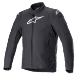 Alpinestars RX-3 Waterproof Jacket, Black Motorcycle Jacket, Technical Ripstop CORDURA Construction, High Collar with Full-Length Zipper, Side Zippered Pockets, White Alpinestars Logos on Chest and Shoulders, Sleek Fit for Road Performance