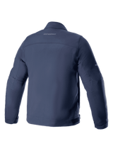 Alpinestars Husker Waterproof Jacket, Motorcycle Jacket, Night Navy, Back view, stretch softshell textile with subtle branding on the upper back, urban styling with waterproof and windproof features
