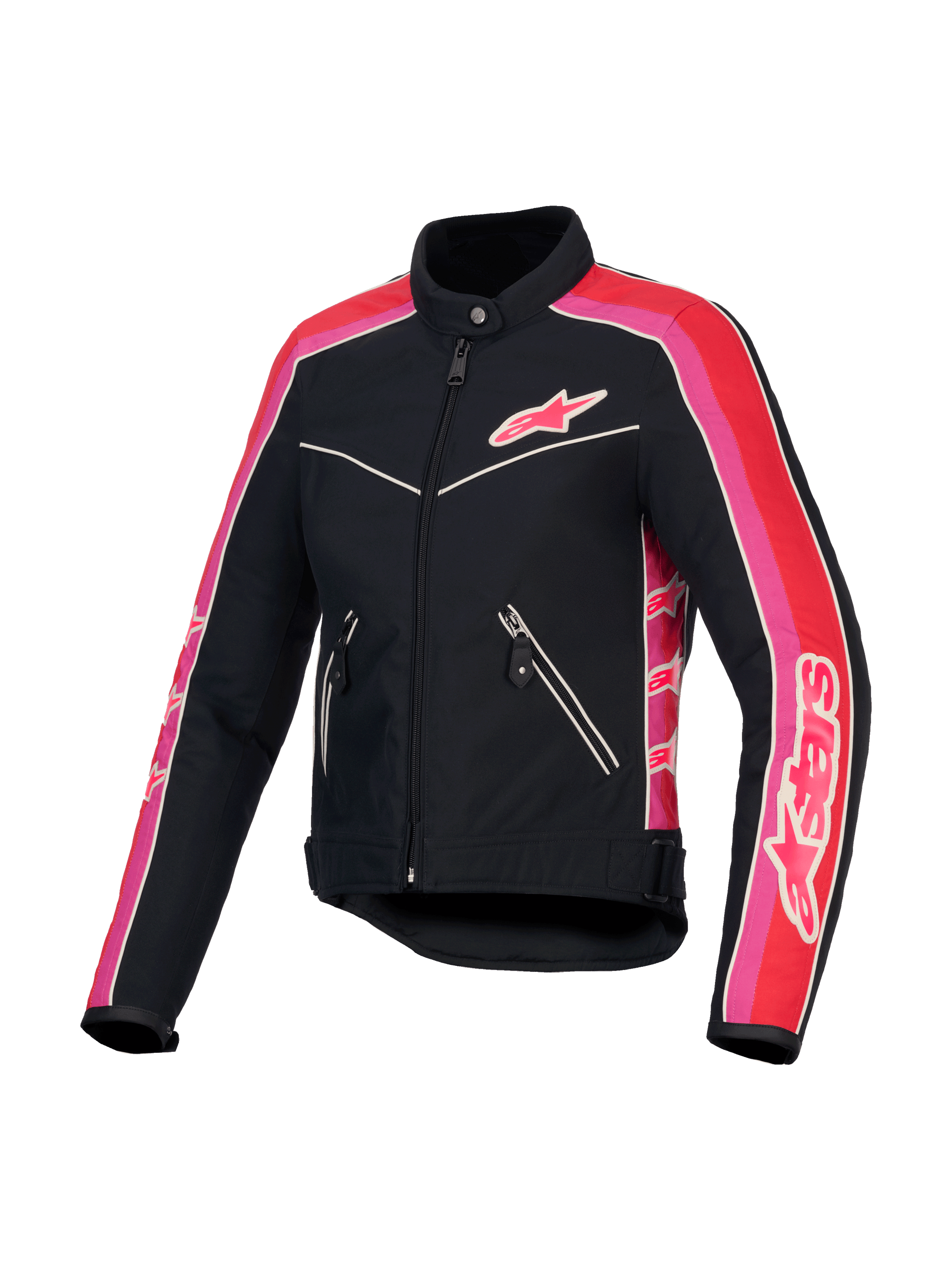 Alpinestars Stella T-Dyno Water Resistant Jacket, women's textile motorcycle jacket, Black, Bright Red, and Fuchsia, CE certified with vintage biker fit and water-resistant construction