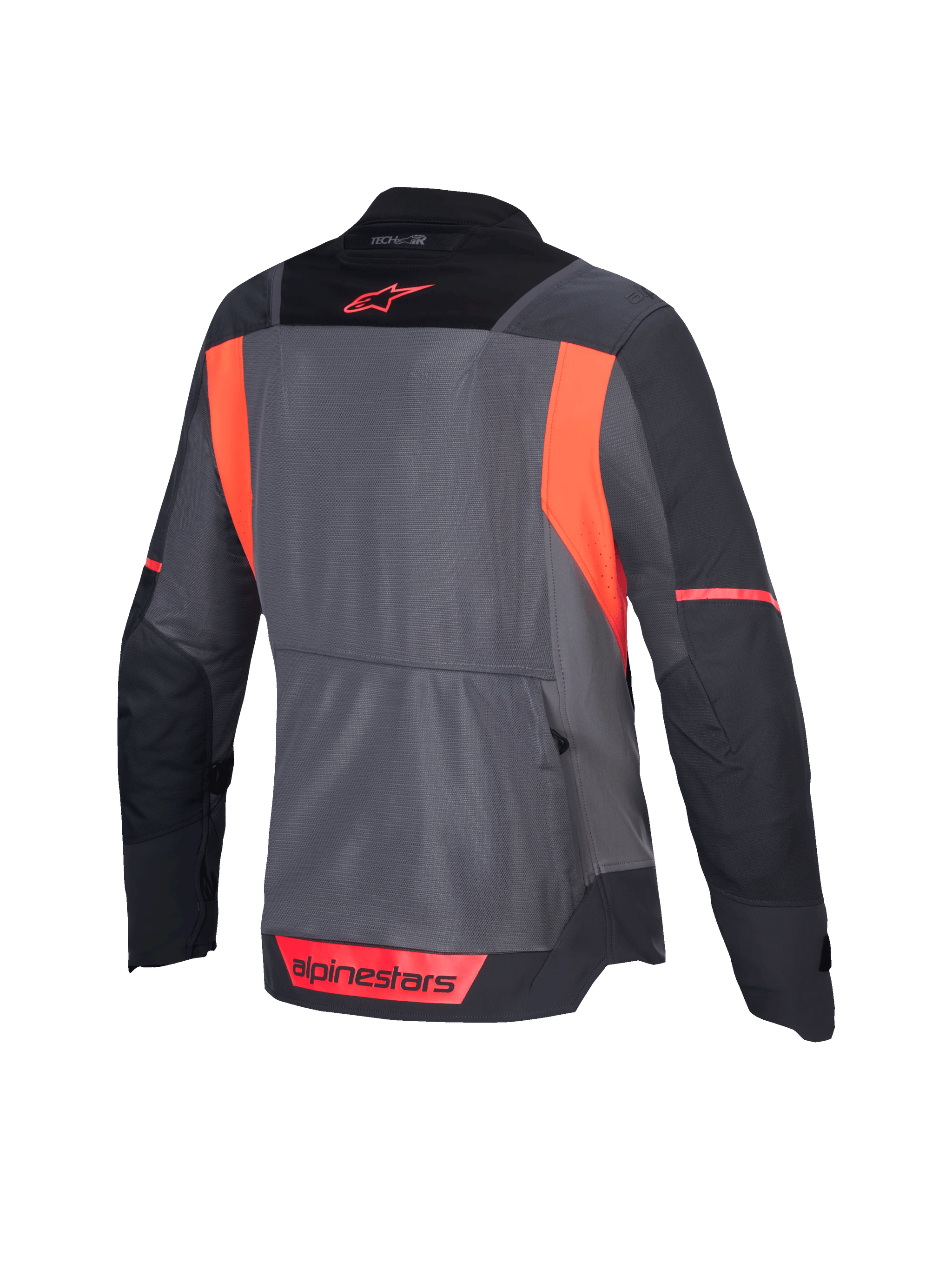 Alpinestars Stella ST-2 Air Jacket, women's motorcycle touring jacket, back view showing deep gray, dark gray, and fluo coral colorway with mesh ventilation panels and CE Level AA certification