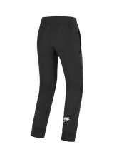 Alpinestars Aeroshell Pants, Motorcycle Pants, Black, rear view showing white Astars logo on lower leg, featuring stretch softshell fabric, pre-curved knees, and elastic cuffs