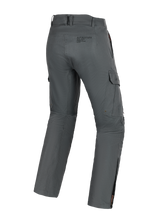 Alpinestars Borrego Drystar® Pants, Adventure Motorcycle Pants, Gray Anthracite, back view showing cargo pockets, rear branding, and calf zippers, durable textile material with a waxed-canvas appearance