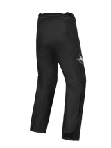 Alpinestars Honda ST-1 Waterproof Pants, Motorcycle Touring Pants, Black, back view showing Honda wing logo on the thigh, streamlined textile design with ergonomic mobility and waist connection zipper.