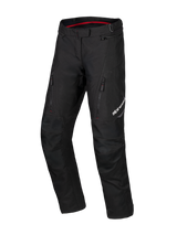Alpinestars Honda ST-1 Waterproof Pants, Motorcycle Touring Pants, Black with red interior detail, zippered cargo pockets on thighs, ergonomic pre-curved legs with reinforced knees, textile waterproof adventure gear