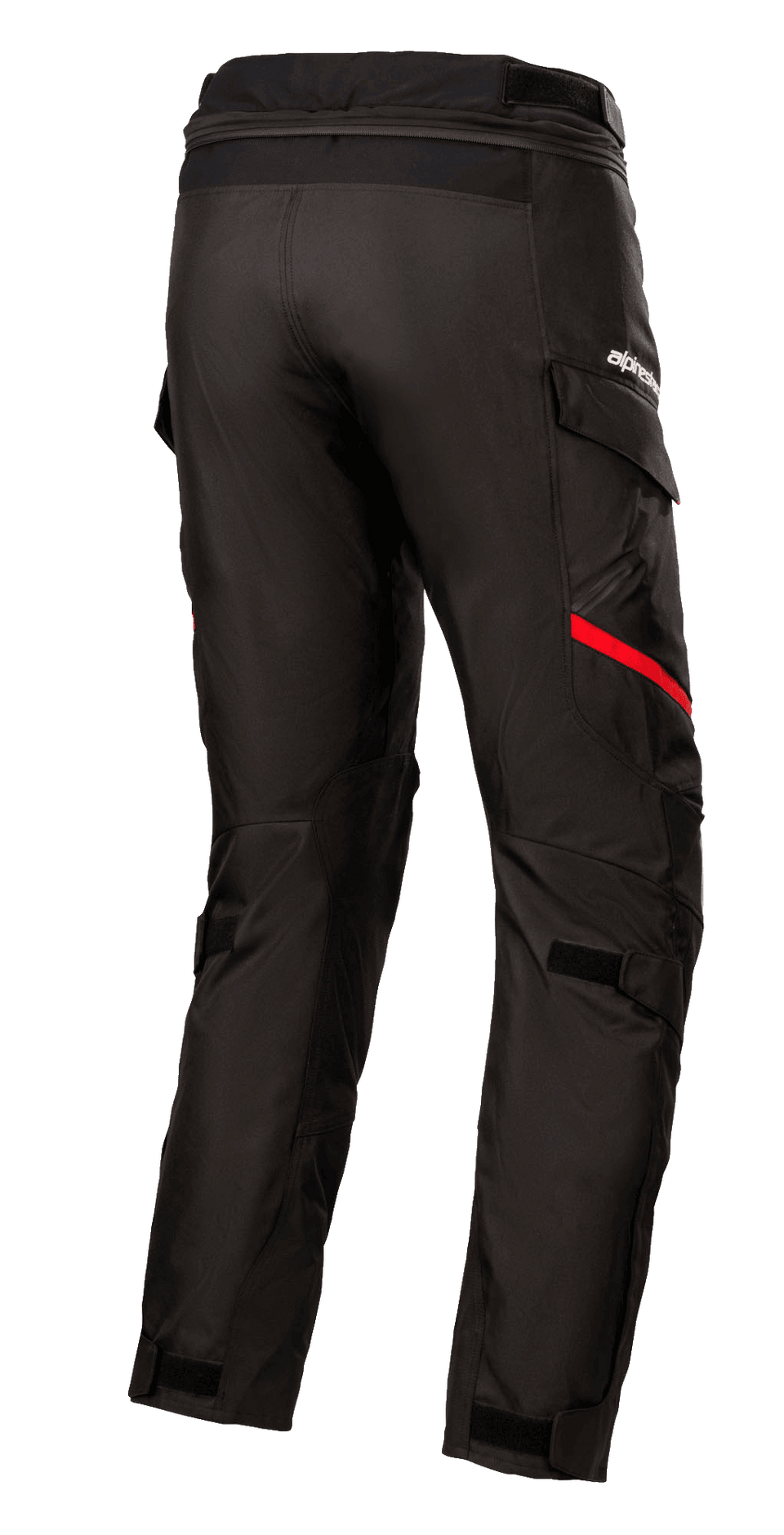 Alpinestars Honda Andes V3 Drystar® Pants, adventure touring motorcycle pants, black and red textile, rear side view.