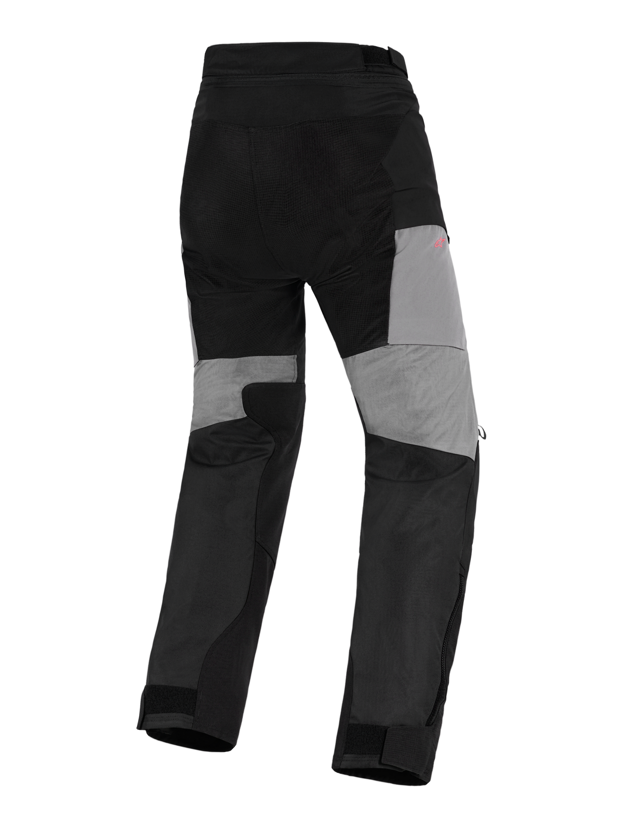 Alpinestars Stella Andes V4 Drystar® Pants, Women's Adventure Motorcycle Pants, Black and Dark Gray, rear view featuring gray panels on the back of the legs, durable ripstop reinforcements on the seat, and stretch zones for mobility in a waterproof textile design.