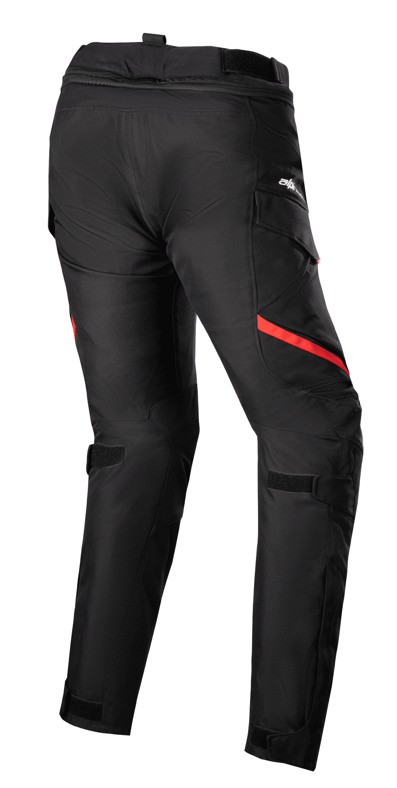 Alpinestars Women Stella Honda Andes V3 Drystar® Pants, Motorcycle Touring Pants, Black and Bright Red, rear view featuring cargo pockets, adjustable waist and knee straps, and durable textile construction for all-weather riding