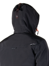Alpinestars Mootant Waterproof Parka, Motorcycle Jacket, Spicy Orange and Black, featuring a modular 4-season design with a removable hood, utilitarian military style, and waterproof textile construction for all-weather riding.