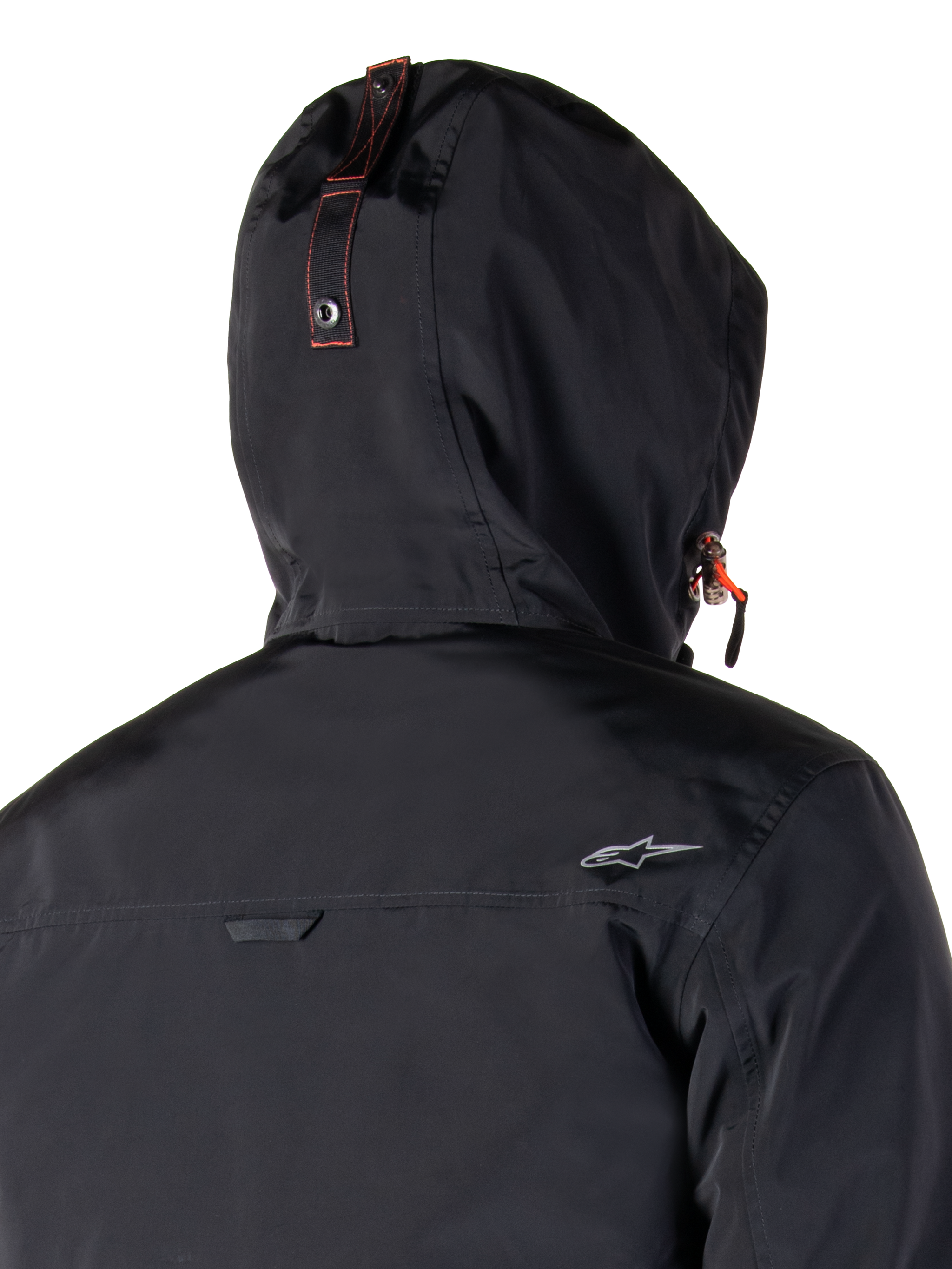Alpinestars Mootant Waterproof Parka, Motorcycle Jacket, Spicy Orange and Black, featuring a modular 4-season design with a removable hood, utilitarian military style, and waterproof textile construction for all-weather riding.