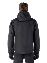 Alpinestars Morush Waterproof Parka, Black Urban Men's Motorcycle Jacket, Rear View with Hood and Reflective MO.ST.EQ. Logo.
