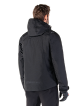 Alpinestars Morush Waterproof Parka, Black Men's Urban Motorcycle Jacket, hooded rear view with MO.ST.EQ. branding.