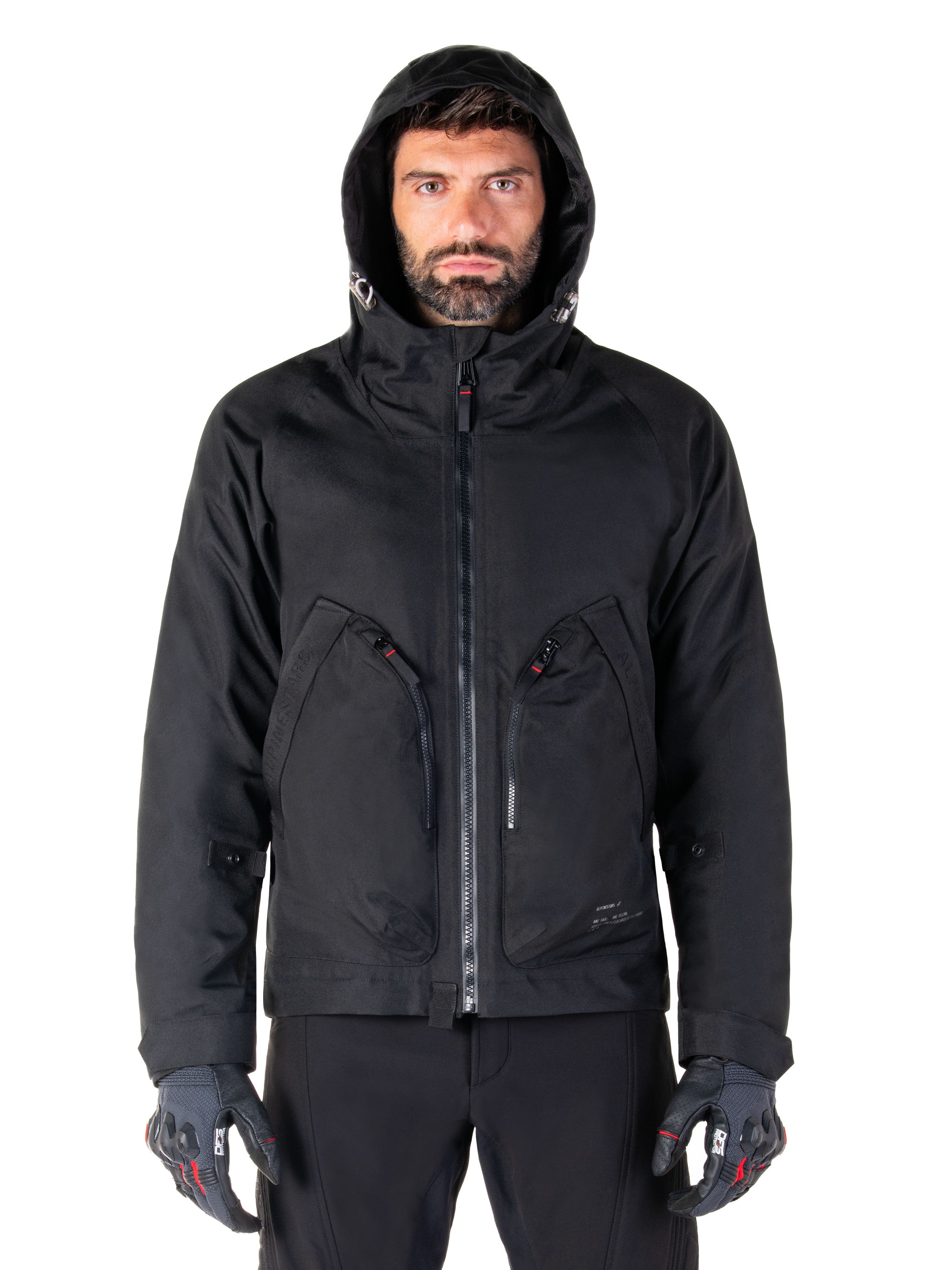 Alpinestars Morush Waterproof Parka, Urban Motorcycle Jacket, Men's, Black, Textile shell with protective stormproof hood.