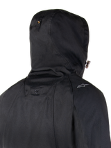 Alpinestars Morush Waterproof Parka, Urban Motorcycle Jacket, Black, featuring a stormproof hood with snap button anchor.