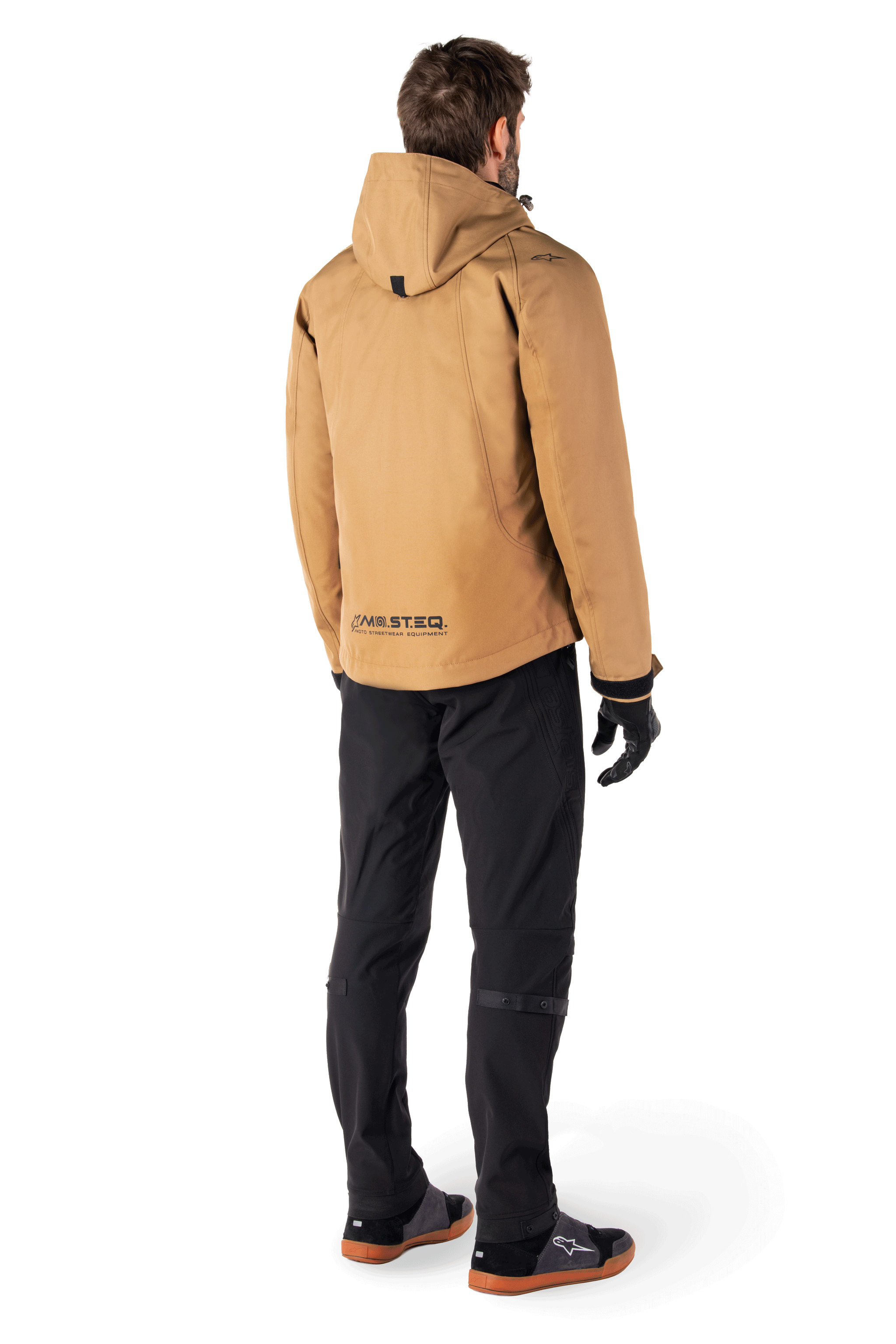 Alpinestars Morush Waterproof Parka, Motorcycle Jacket, Utility Brown, 360-degree rotating view, featuring large 3D front pockets, stormproof hood system, and modern streetwear-inspired design for urban motorcycle riding