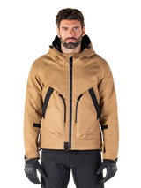 Alpinestars Morush Waterproof Parka, Utility Brown and Black Hooded Motorcycle Jacket, Urban Riding Gear, Front View with Black Zipper and Large Angled Pockets
