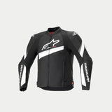 Alpinestars T-GP Plus R V4 Jacket, Black and White textile motorcycle racing jacket, CE certified with shoulder armor and Tech-Air ready design