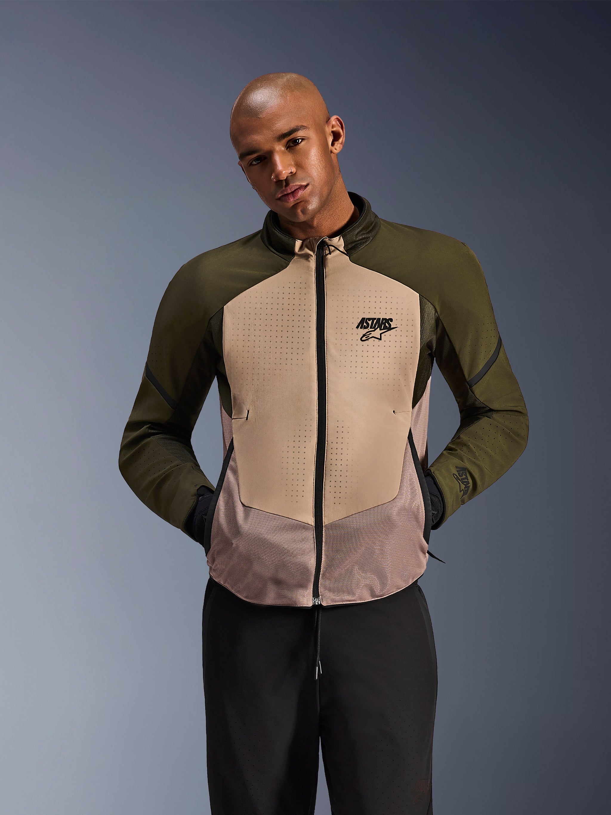 Alpinestars Aeroshell Airflow Jacket, Men's Motorcycle Sport Jacket, Forest Sand Green and Tan, Perforated Softshell.