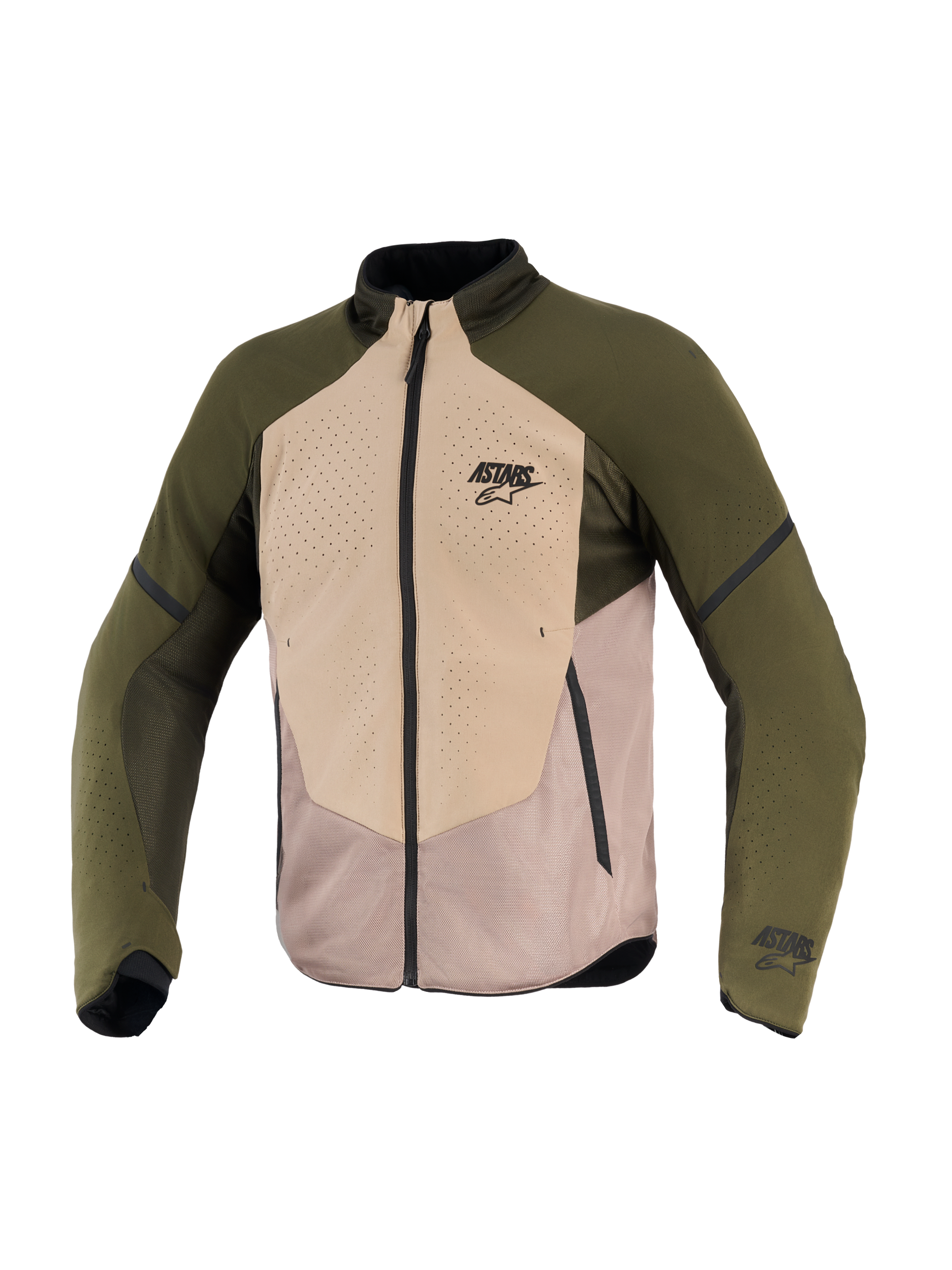 Alpinestars Aeroshell Airflow Jacket, Men's Motorcycle Racing Jacket, Forest Sand, breathable mesh and softshell panels.