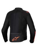 Alpinestars Viper Air V4 Jacket in Black and Red Fluo, back view featuring large tech mesh panels for airflow.