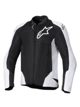 Alpinestars Viper Air V4 Jacket, Textile Motorcycle Jacket, Black and White, featuring large white Astar logo on chest, perforated mesh panels for airflow, ergonomic sport fit for road riding