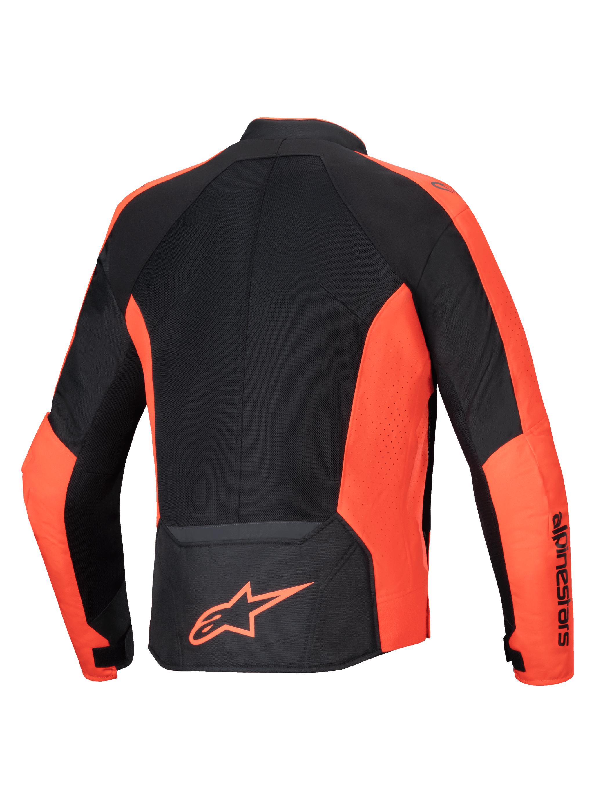 Alpinestars Viper Air V4 Jacket, Red Fluo and Black textile motorcycle jacket with mesh panels for airflow, back view.