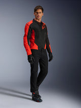 Alpinestars Viper Air V4 Jacket, Motorcycle Jacket, Red Fluo and Black, worn by model with black riding jeans, black gloves and motorcycle shoes, textile mesh design with bold red panels and star logo, sport road riding apparel