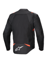 Alpinestars T-SPS Air V2 Jacket, Black and Red Fluo textile motorcycle racing jacket with rear ventilated mesh panels.