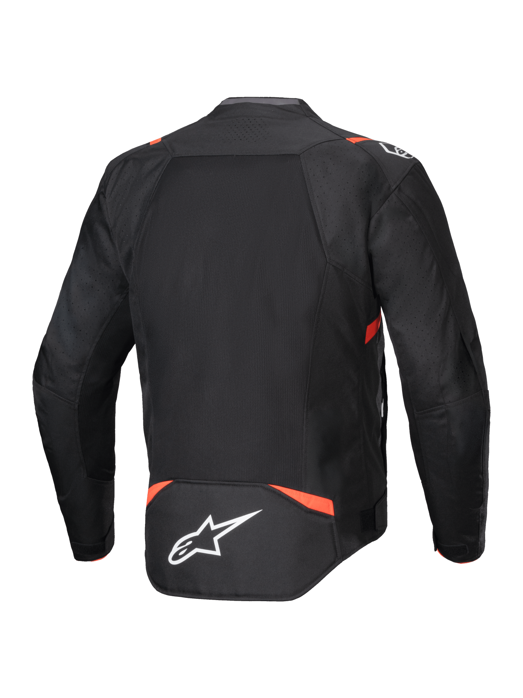 Alpinestars T-SPS Air V2 Jacket, Black and Red Fluo textile motorcycle racing jacket with rear ventilated mesh panels.