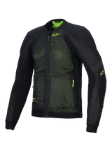 Alpinestars Troop-Air Jacket, advanced motorcycle air jacket, Black and Yellow Fluo, featuring 2D tech mesh construction for superior airflow, fluo yellow Alpinestars logo on the chest and sleeve, lightweight breathable design for summer road riding