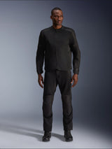 Male model wearing the Alpinestars C-1 Air Jacket in Black, paired with matching black pants and boots, urban motorcycle gear designed for commuting, featuring a clean aesthetic with mesh panels and subtle branding.