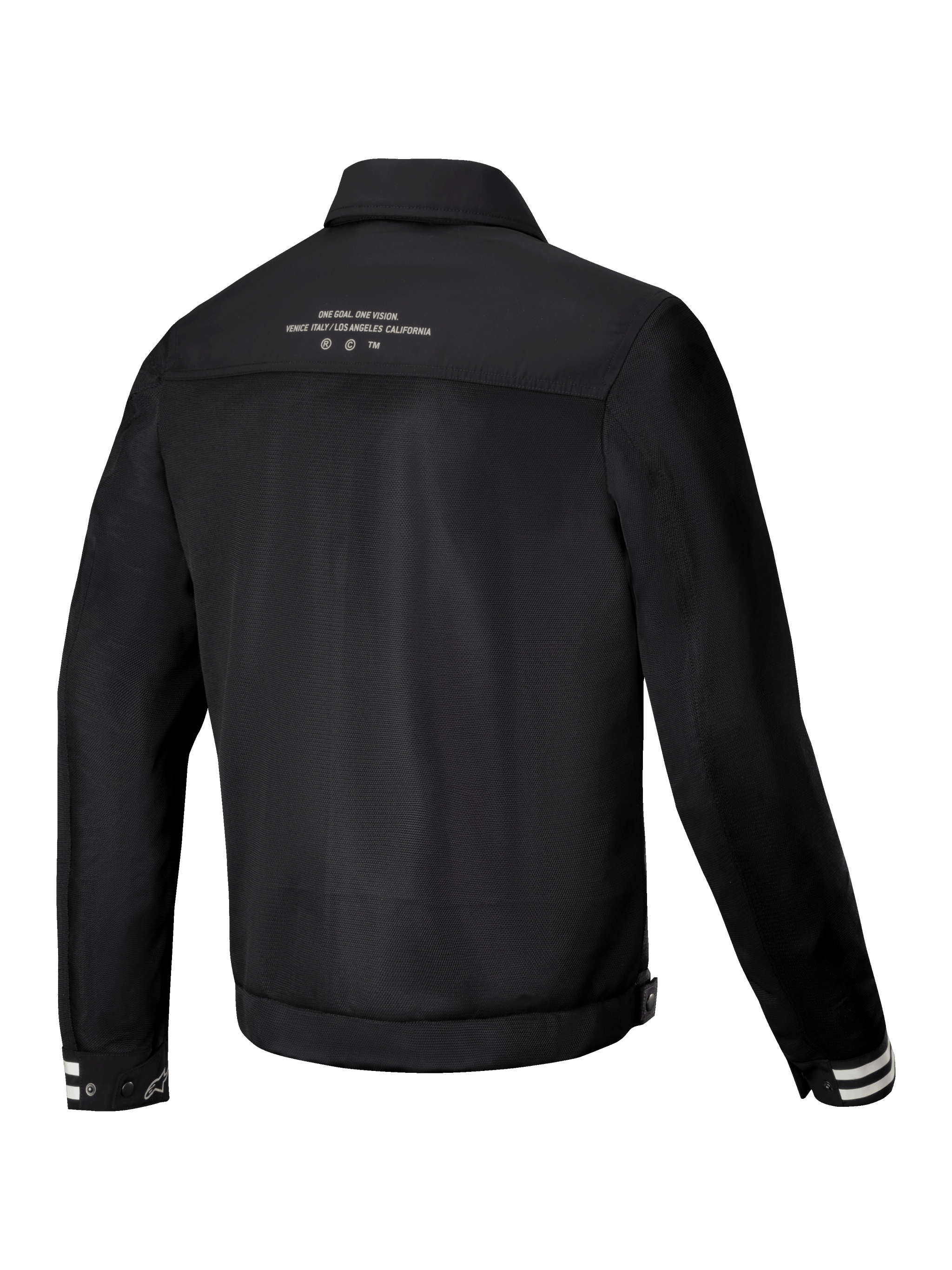 Alpinestars Ignite Air Jacket, urban motorcycle riding jacket, Men's, Black, rear view showing breathable mesh body construction and club-inspired graphics