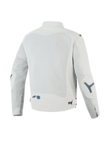 Alpinestars Circal-1 Air Jacket, men's urban motorcycle jacket, back view showing recycled mesh airflow panels, CE certified, Metal Gray with methyl blue accents