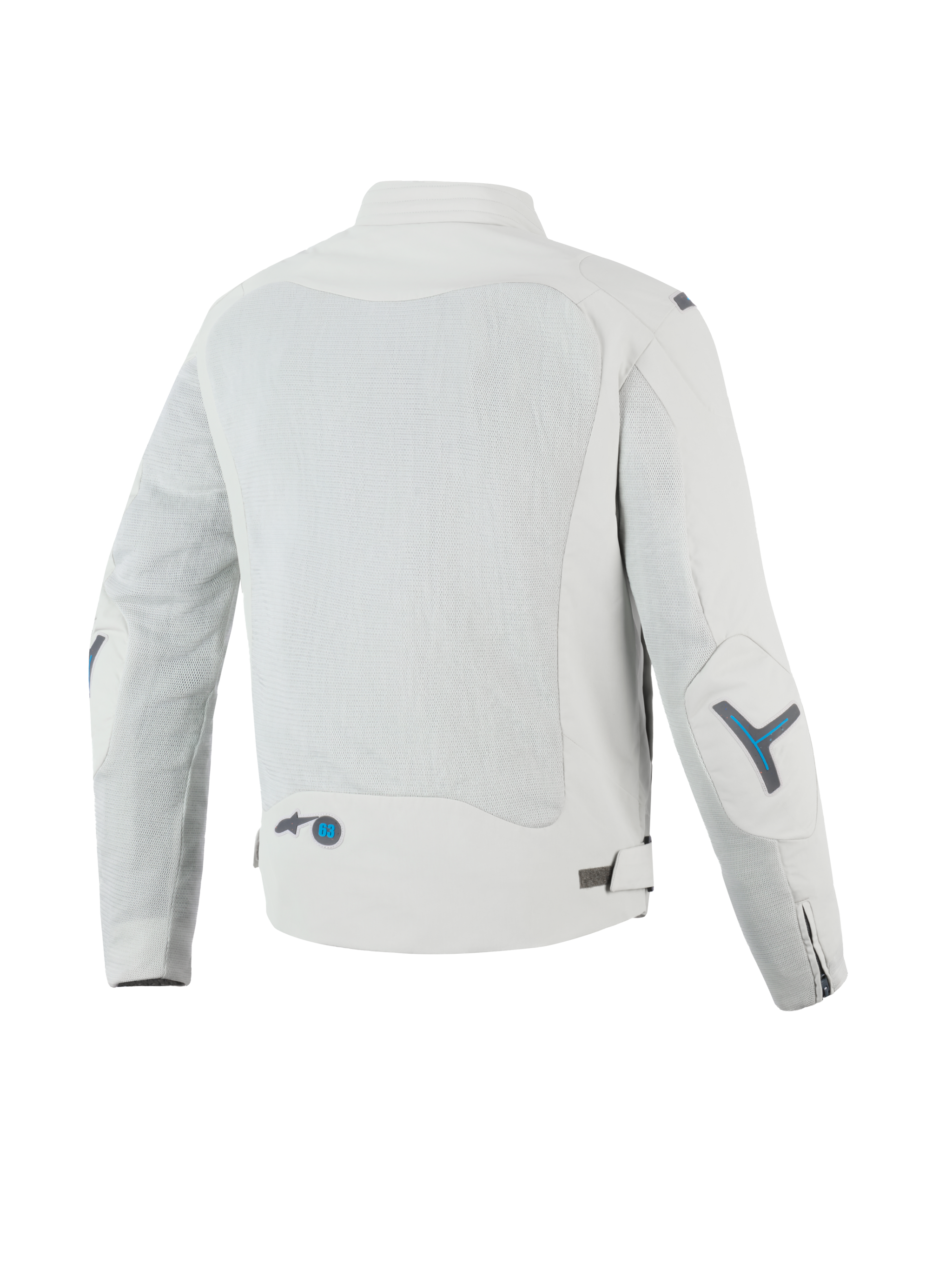 Alpinestars Circal-1 Air Jacket, men's urban motorcycle jacket, back view showing recycled mesh airflow panels, CE certified, Metal Gray with methyl blue accents