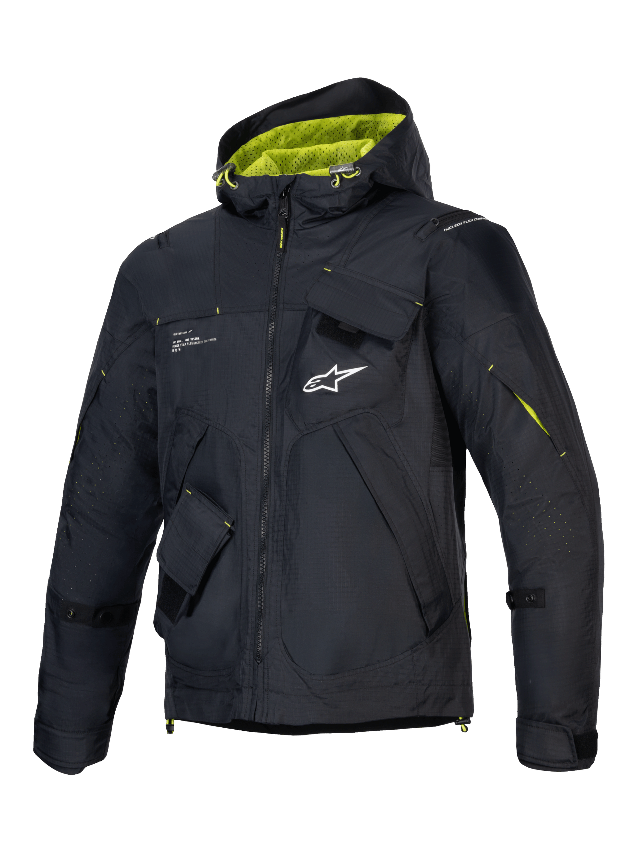 Alpinestars Mogress Air Jacket, Men's Urban Motorcycle Jacket, Black and Lime Punch, Ventilated Textile Ripstop, CE Certified.