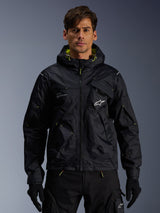 Alpinestars Mogress Air Jacket, urban motorcycle textile jacket for men in Black and Lime Punch with a utility hood.