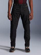 Alpinestars Acteon Pants, Black Urban Motorcycle Pants, tapered regular fit featuring side cargo pockets with reverse coil zippers, integrated waist belt and yellow branding, protective textile riding gear