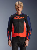 Alpinestars MM93 T-SPS Air V2 Jacket, Textile Motorcycle Jacket, Navy Blue Black and Fluorescent Red, worn by a person, featuring bold MM93 branding on chest, mesh panels for ventilation, and modern color-blocked design