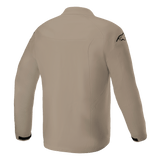Alpinestars Aeron Jacket, Motorcycle Riding Jacket, Tan, Back view showing a minimalist urban design, breathable textile construction with a black logo on the shoulder and black accents on the cuffs