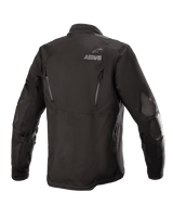 Alpinestars Venture XT Jacket, Black, Rear view of a textile adventure touring motorcycle jacket, featuring ASTARS branding on the shoulder, vertical ventilation zippers on the back, and PU film reinforcements on the arms.