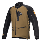 Alpinestars Venture XT Jacket, Motorcycle Adventure Touring Jacket, Camel and Black, featuring zippered chest and hand pockets, sleeve ventilation zips, adjustable arm straps, and orange Astars branding