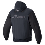 Alpinestars X Diesel AS-DSL Kensei Bomber Jacket, Black Urban Motorcycle Puffer with Large Logo and Quilted Sleeves.